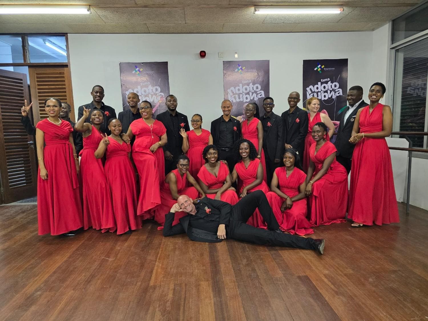 Summer Serenade ensemble in red and black formal attire