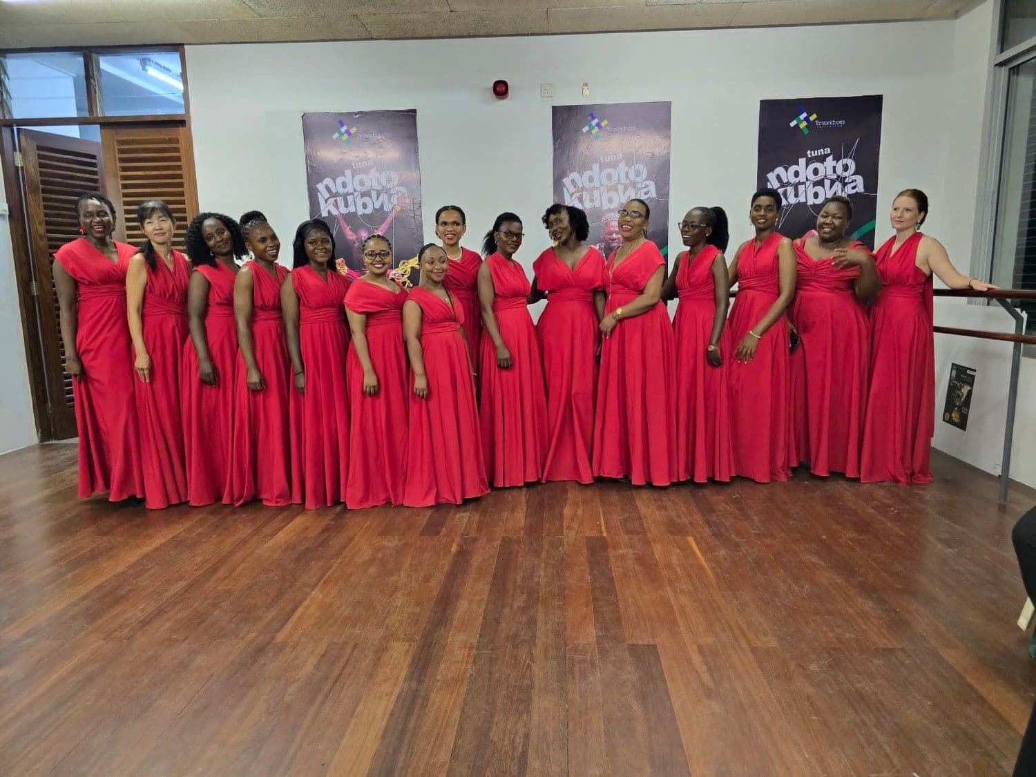 Summer Serenade performers gathered in formal red and black